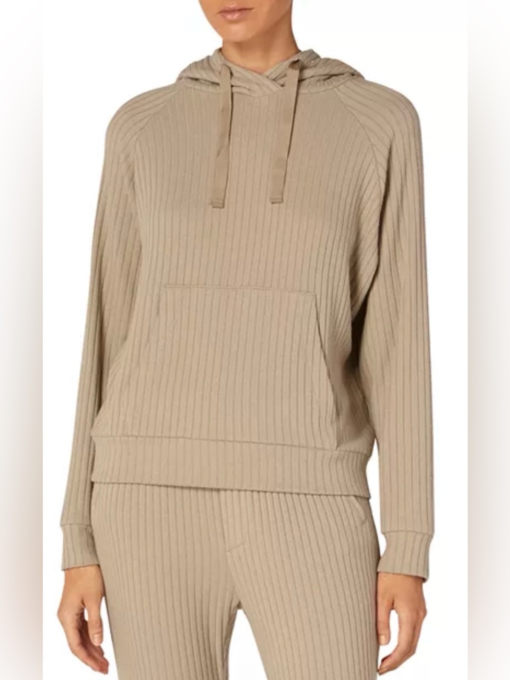 Enza Costa Sweater Ribbed Hooded Pullover Taupe Size Medium